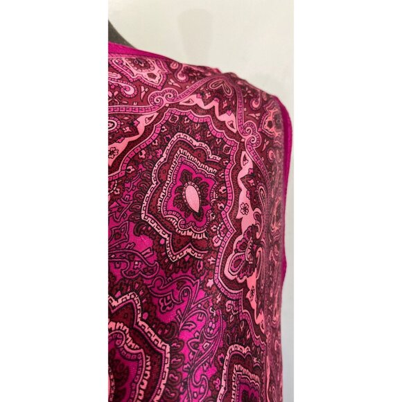 Vtg Scarf 100% Silk  Handmade Paisley Intricate Flaming Fuchsia Pink Deep Maroon - Picture 7 of 10